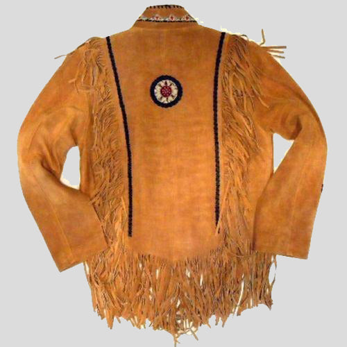 Men's Tan Fringe Jacket - Stylish Cow Hide Suede