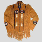 Men's Tan Fringe Jacket - Stylish Cow Hide Suede