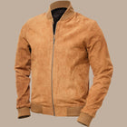 Mens Tan Suede Bomber Jacket