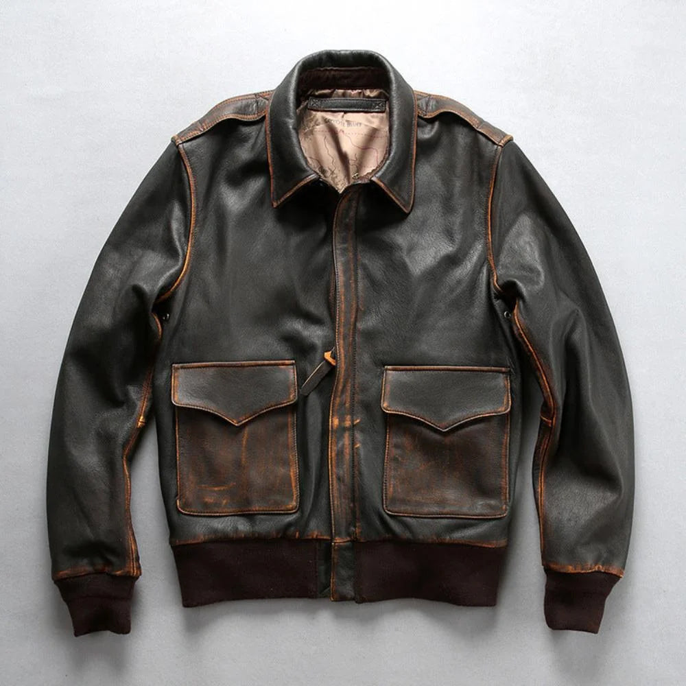 Men's Washed Goatskin Tea-Core A-2 Aviator Flight Jacket