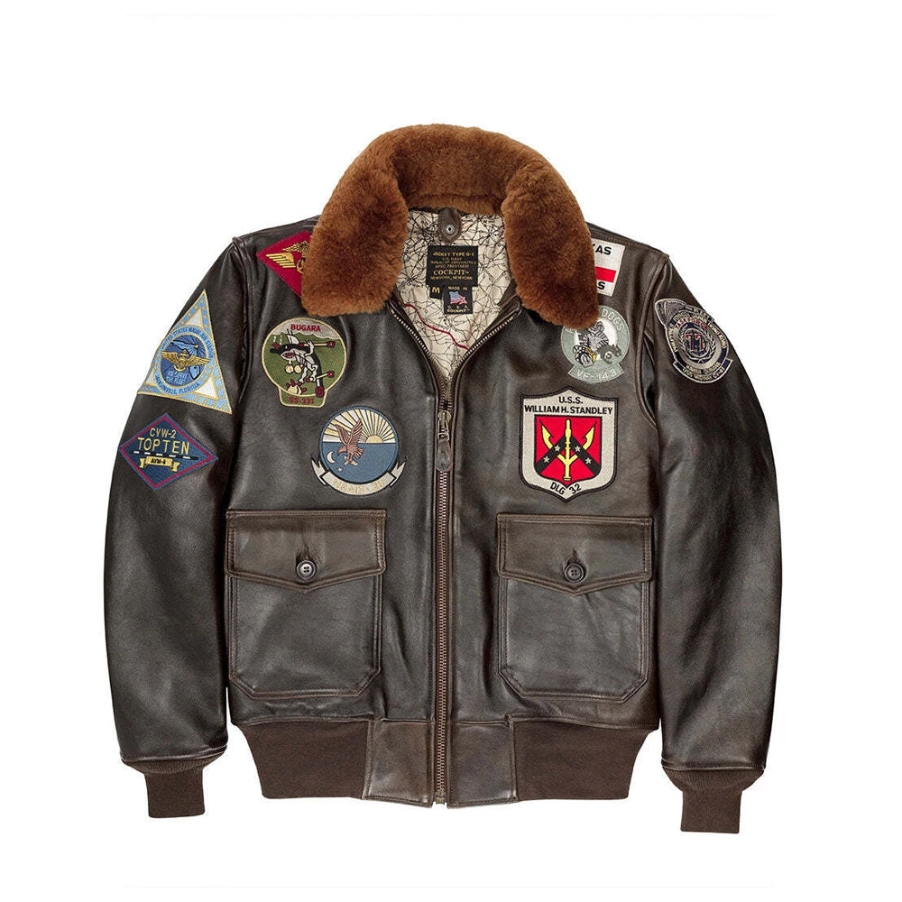 Men's Top Gun G-1 Cowhide Flight Jacket with Patches