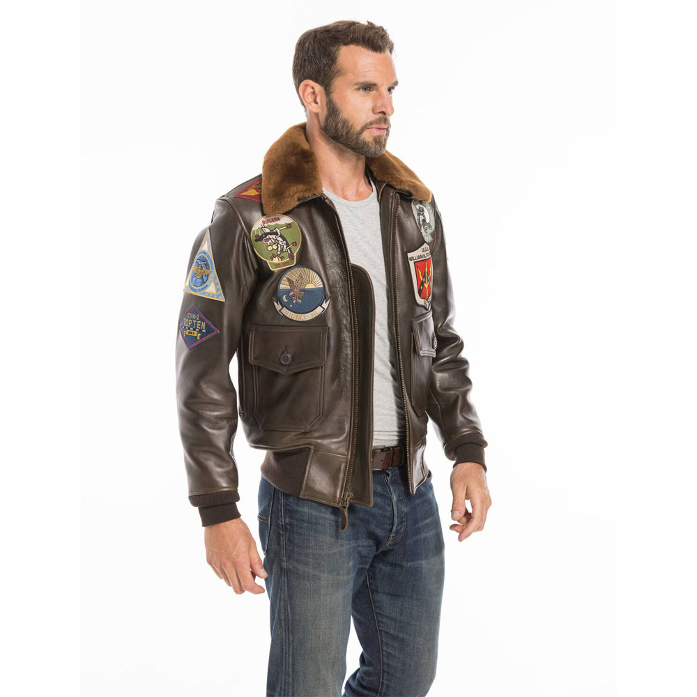 Men's Top Gun G-1 Cowhide Flight Jacket with Patches