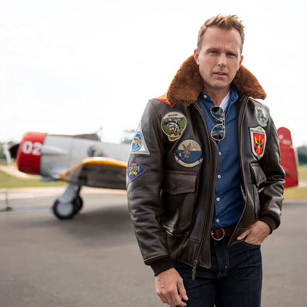 Men's Top Gun G-1 Cowhide Flight Jacket with Patches