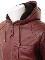 Tore Red Leather Jacket With Removable Hood