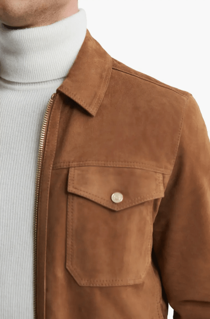 Men's Premium Dark Brown Suede Leather Trucker Jacket by Avanzar Leather