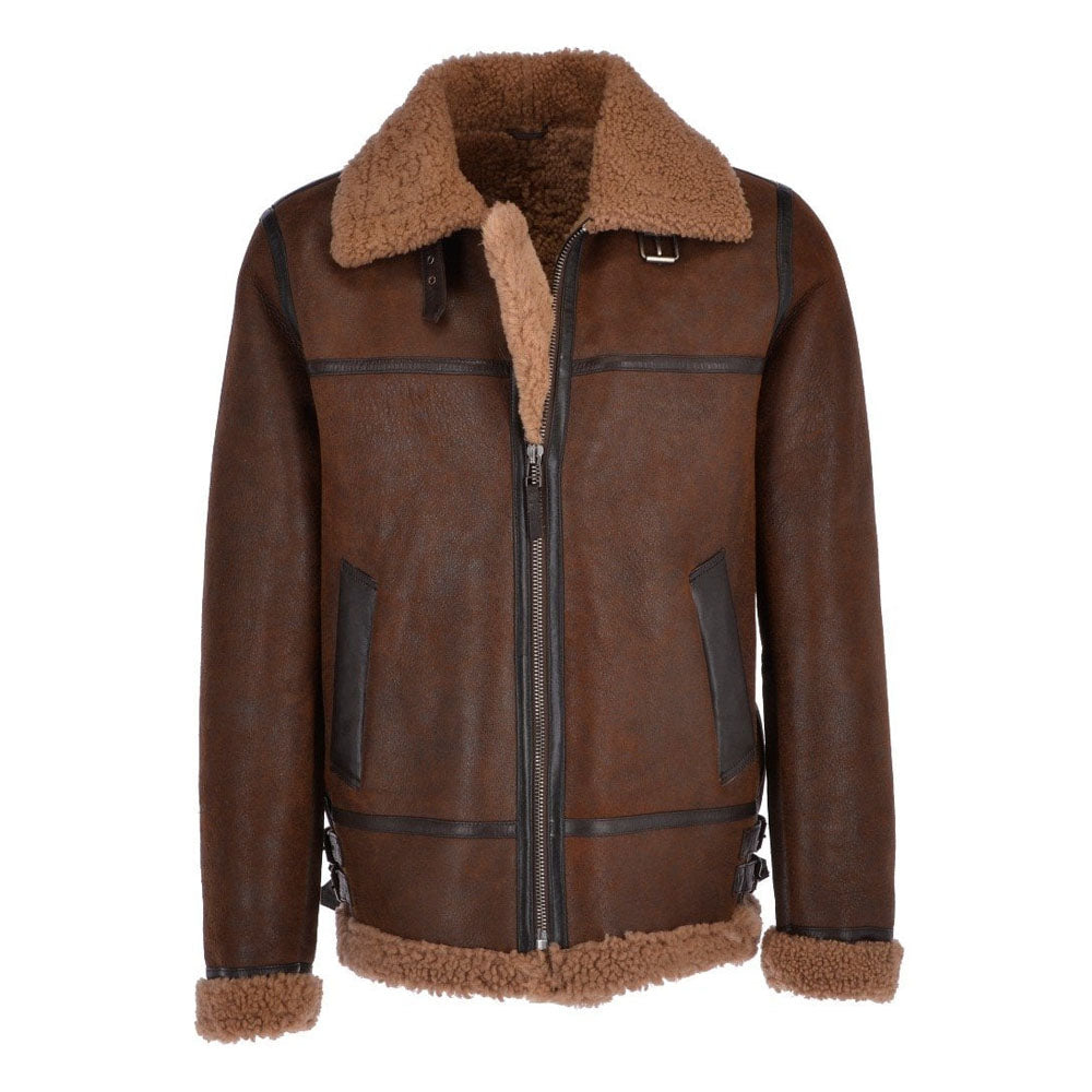 Men's Two-Tone Antique Brown B-3 Curly Shearling Flight Jacket