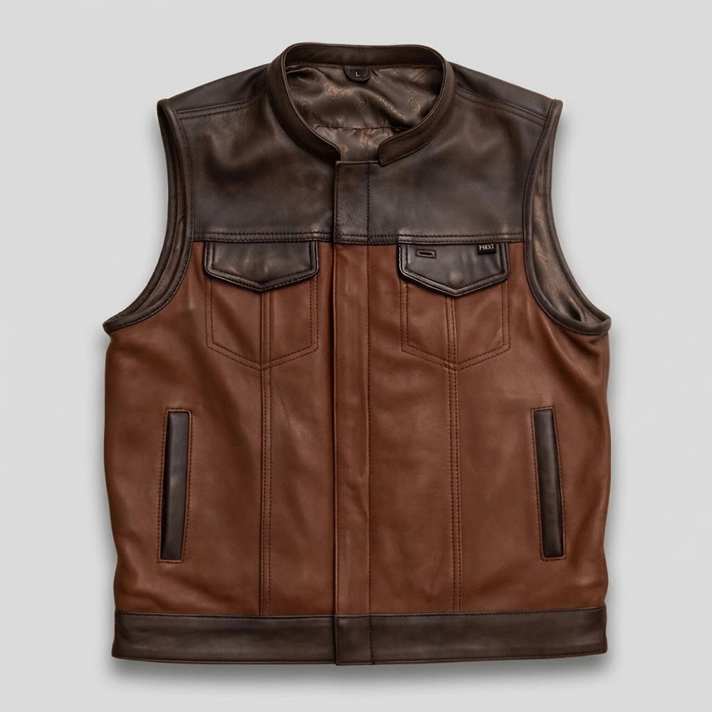 Men's Two-Tone Leather Biker Club Vest