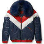Men's Two-Tone Leather V-Bomber Jacket
