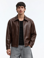 Unisex Brown Boxy Cropped Leather Jacket | Premium Gen-Z Streetwear - Streetbred