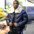 Men's V Bomber Jacket - Navy Blue (Off White Fur)