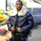 Men's V Bomber Jacket - Navy Blue (Off White Fur)