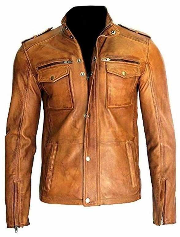 Men's Vintage Brown Motorcycle Cafe Racer Leather Jacket
