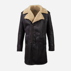 Men's Dark Brown Notch Collar Shearling Officer Coat