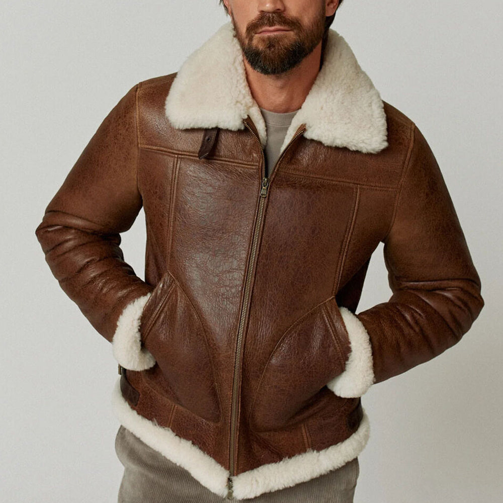 Men's RAF B3 Shearling Aviator Jacket – Weathered Antique Brown