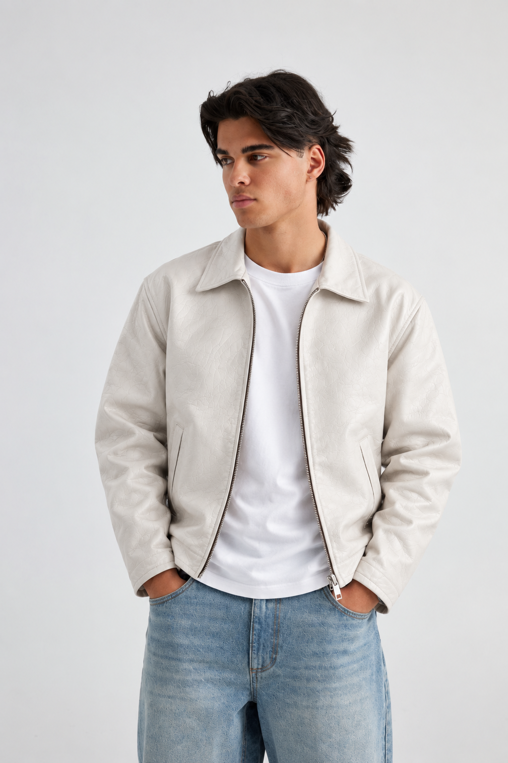 Unisex White Boxy Cropped Leather Jacket | Premium Gen-Z Streetwear - Streetbred