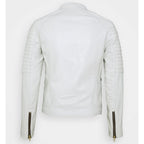 Mens White Leather Biker Jacket
