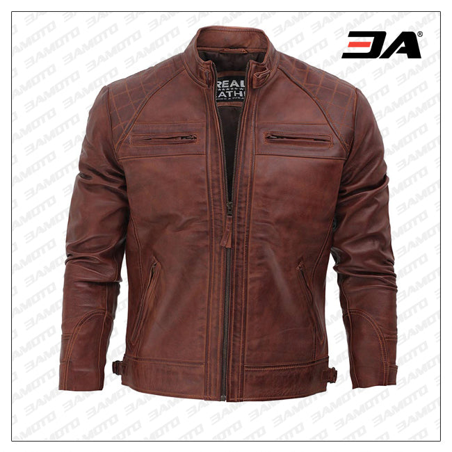 Johnson Dark Brown Quilted Motorcycle Leather Jacket