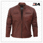 Johnson Dark Brown Quilted Motorcycle Leather Jacket