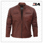 Johnson Dark Brown Quilted Motorcycle Leather Jacket