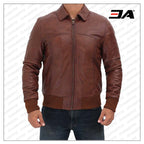 Steven Mens Dark Brown Bomber Distressed Leather Jacket