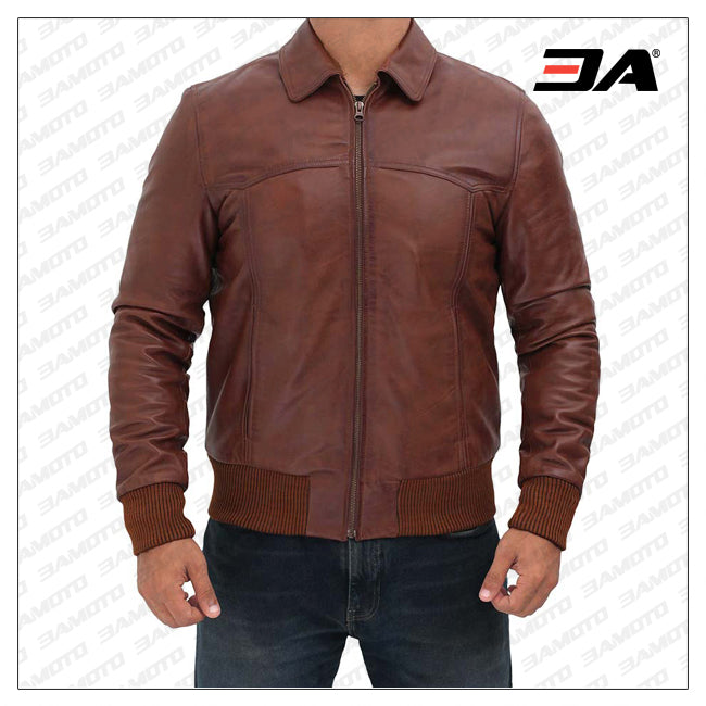 Steven Mens Dark Brown Bomber Distressed Leather Jacket