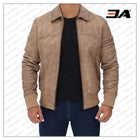 Steven Mens Beige Bomber Distressed Leather Jacket
