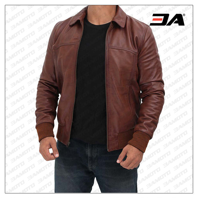 Steven Mens Dark Brown Bomber Distressed Leather Jacket