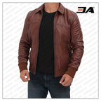 Steven Mens Dark Brown Bomber Distressed Leather Jacket