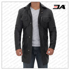 Shelby Mens Black Leather Car Coat