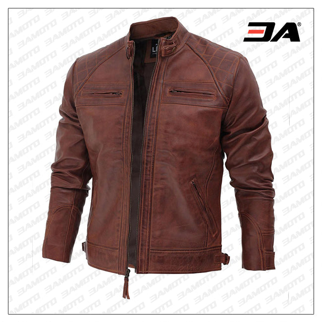 Johnson Dark Brown Quilted Motorcycle Leather Jacket