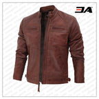 Johnson Dark Brown Quilted Motorcycle Leather Jacket