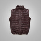 Mens Dark Brown Bubble Waistcoat Leather Bubble Jacket Vest