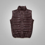 Mens Dark Brown Bubble Waistcoat Leather Bubble Jacket Vest