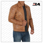 Reeves Yellow Distressed Leather Jacket Mens