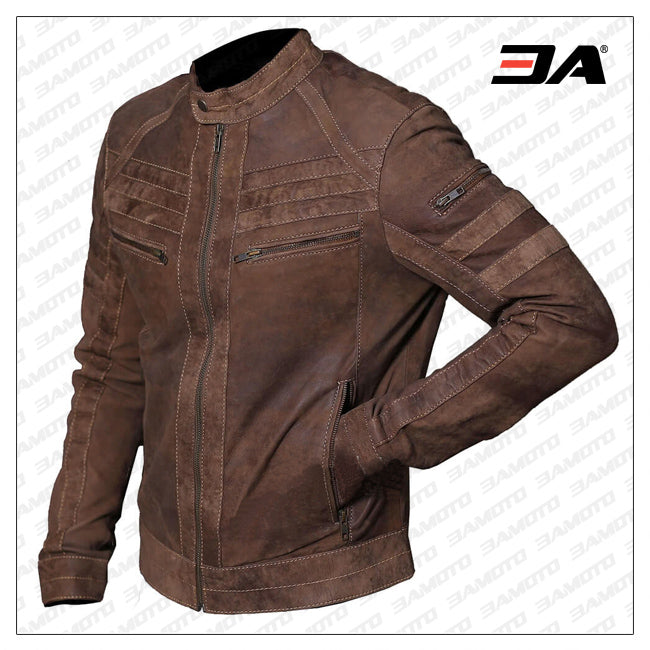 Mens Brown Leather Motorcycle Jacket