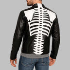 Mens Gothic Skeleton Biker Leather Jacket