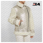 Metallic Shearling Fur Leather Biker Jacket