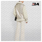 Metallic Shearling Fur Leather Biker Jacket