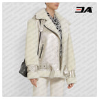 Metallic Shearling Fur Leather Biker Jacket