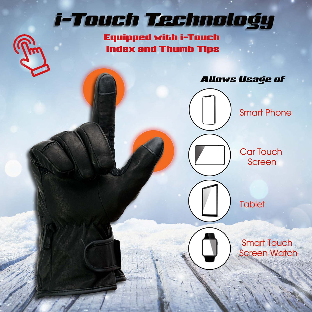Milwaukee Leather MG7713SET Women's Heated Black Leather Winter Gloves -Wire Harness and i-Touch
