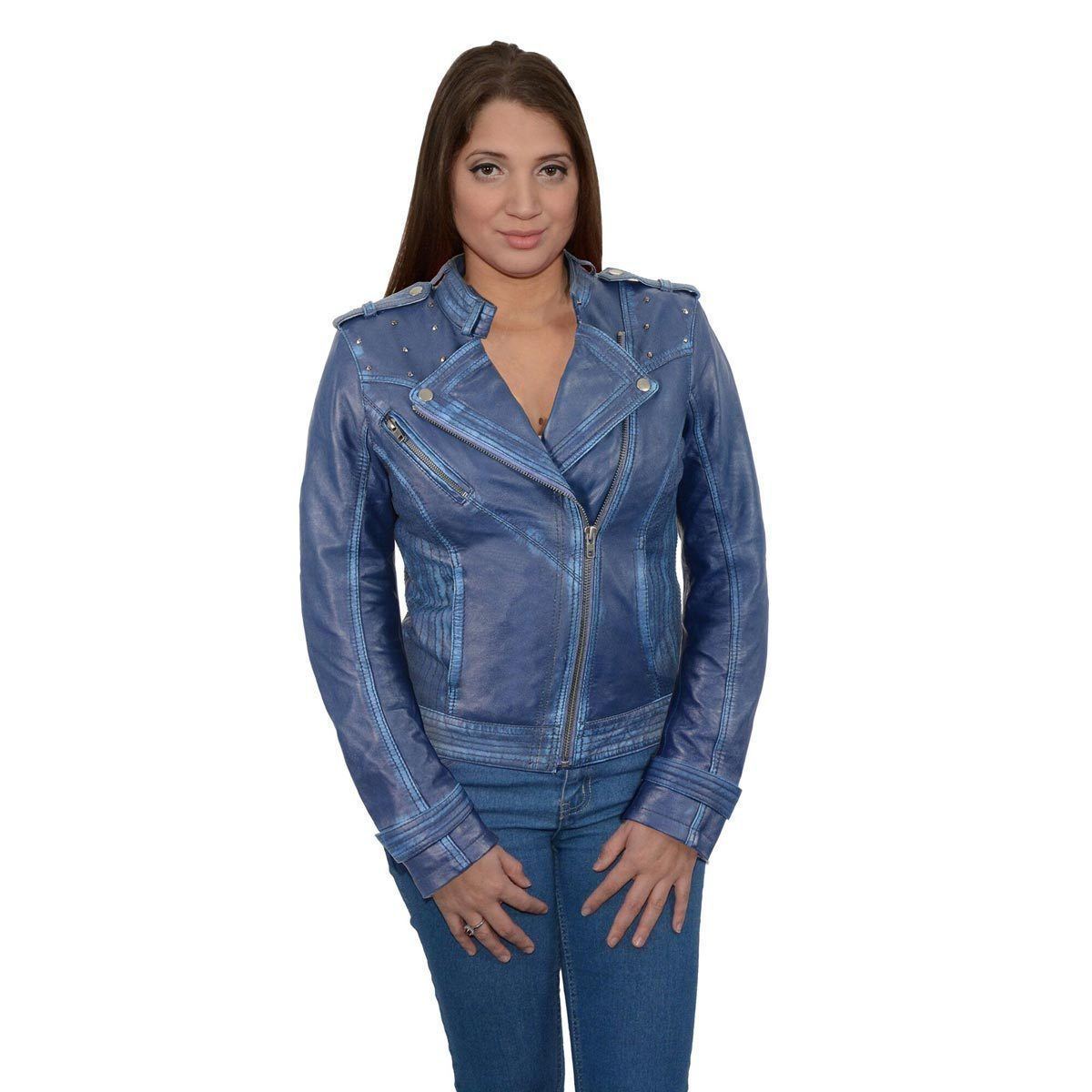 Milwaukee Leather Women's Maiden Royal Blue Premium Sheepskin Motorcycle Fashion Leather Jacket SFL2840
