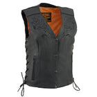 Milwaukee Leather ML1296 Women's Black Leather Side Laced Motorcycle Vest w/ Reflective Tribal