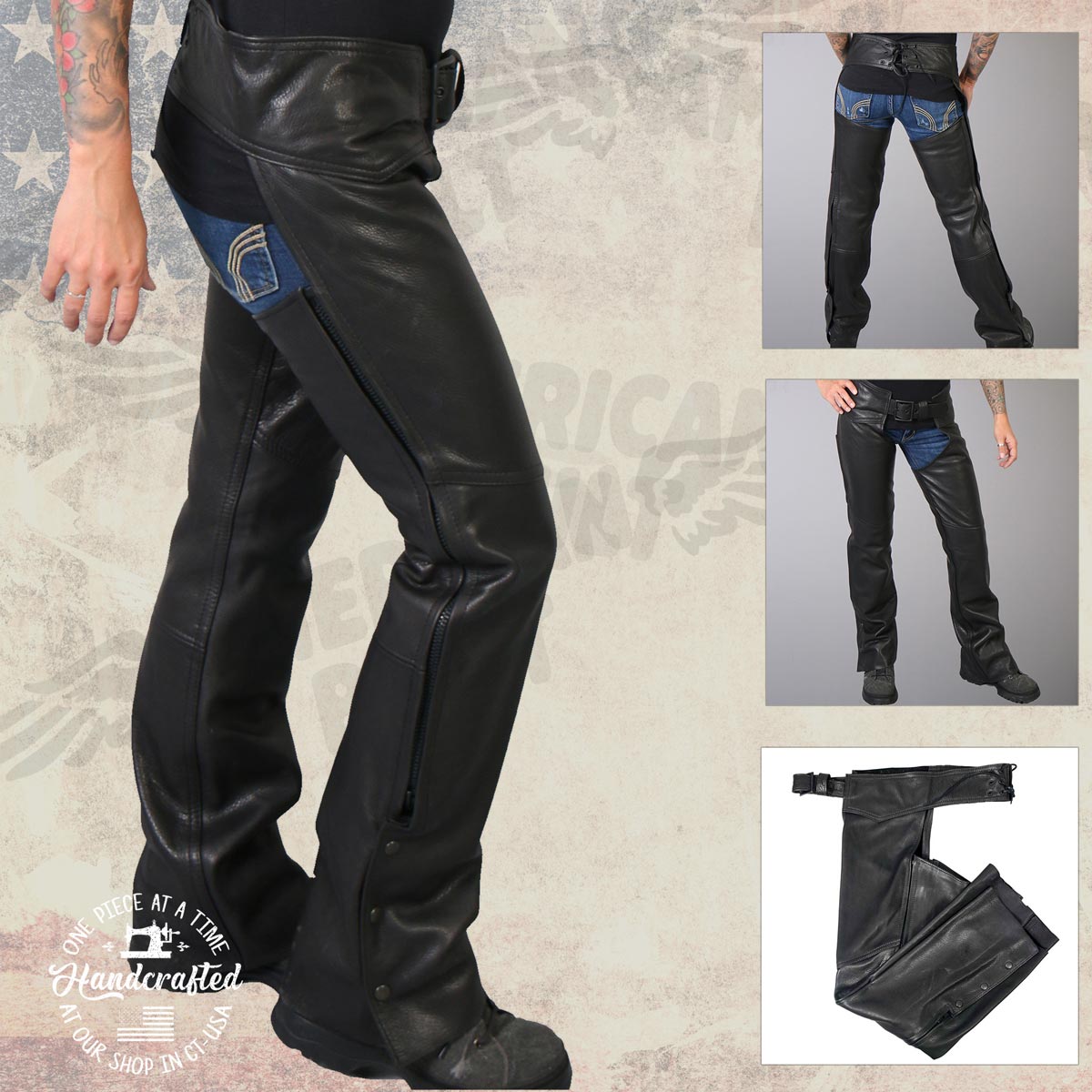 Milwaukee Leather USA MADE MLCHL5001 Women's Black Shade Premium Leather Motorcycle Chaps