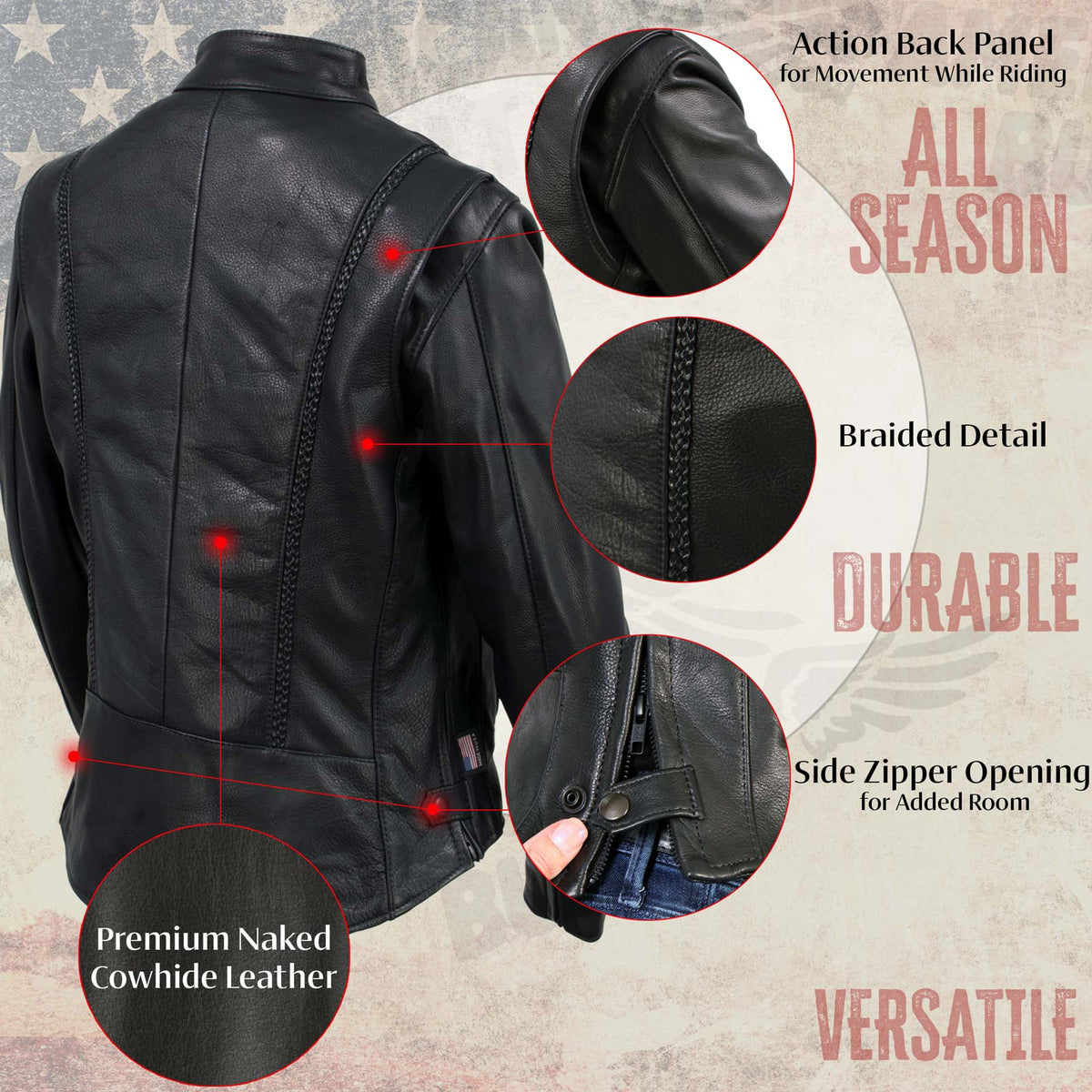 Milwaukee Leather USA MADE MLJKL5002 Women's Black Pristine Premium Motorcycle Leather Jacket