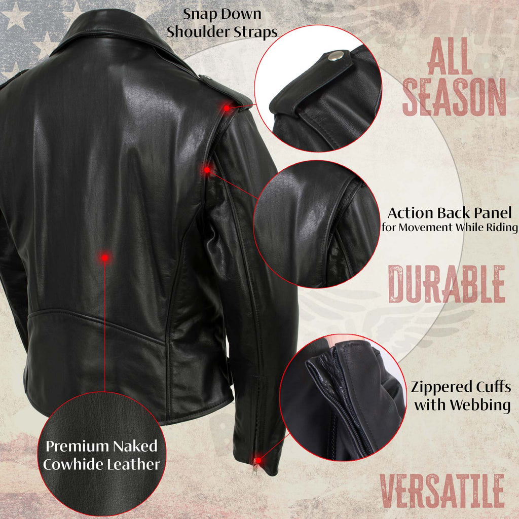 Milwaukee Leather USA MADE MLJKL5004 Women's Black The Flaunt Premium Classic Motorcycle Style Leather Jacket