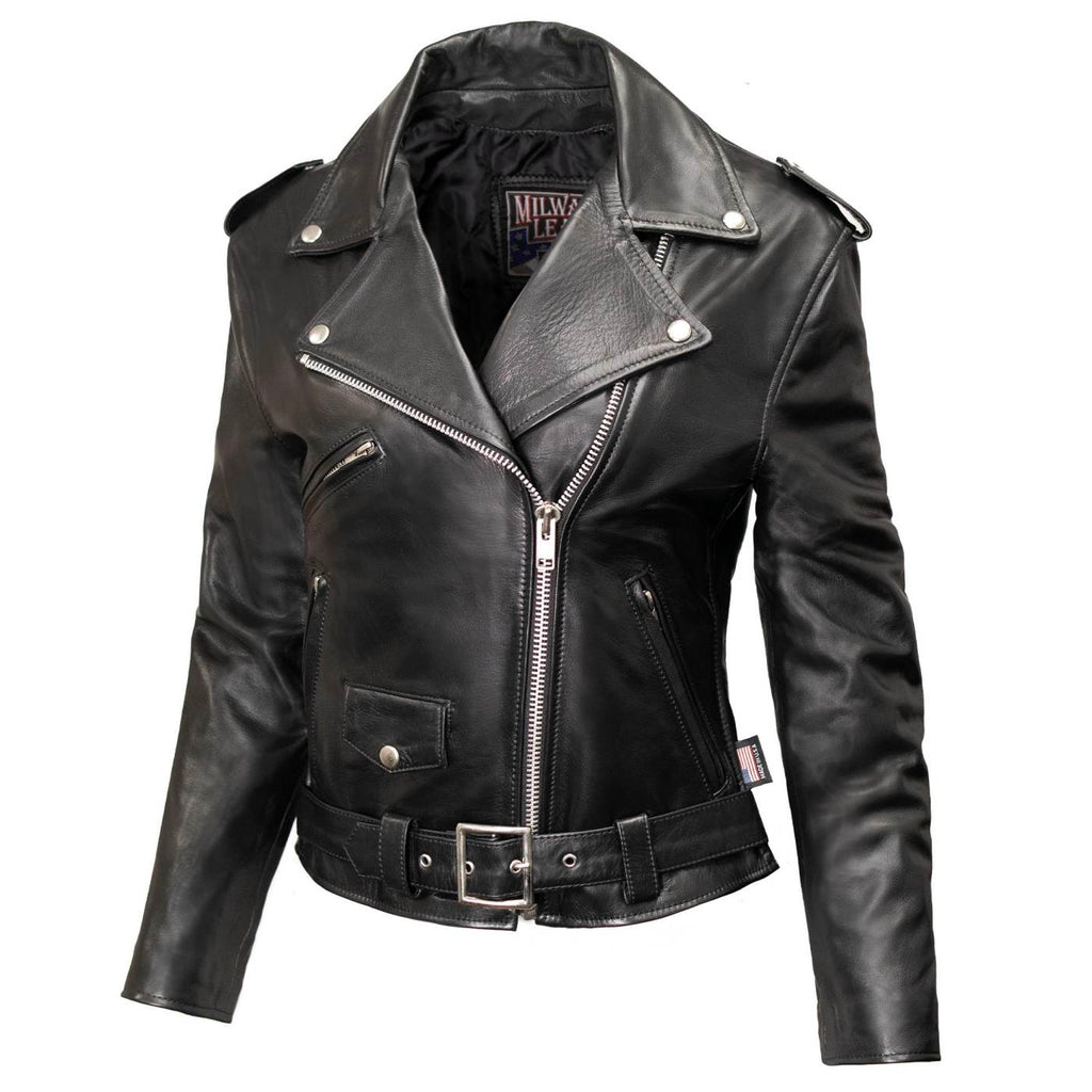 Milwaukee Leather USA MADE MLJKL5004 Women's Black The Flaunt Premium Classic Motorcycle Style Leather Jacket