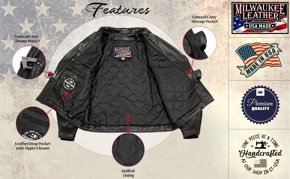 Milwaukee Leather USA MADE MLJKM5009 Men's Black The Dean Premium Leather Throwback Motorcycle Jacket