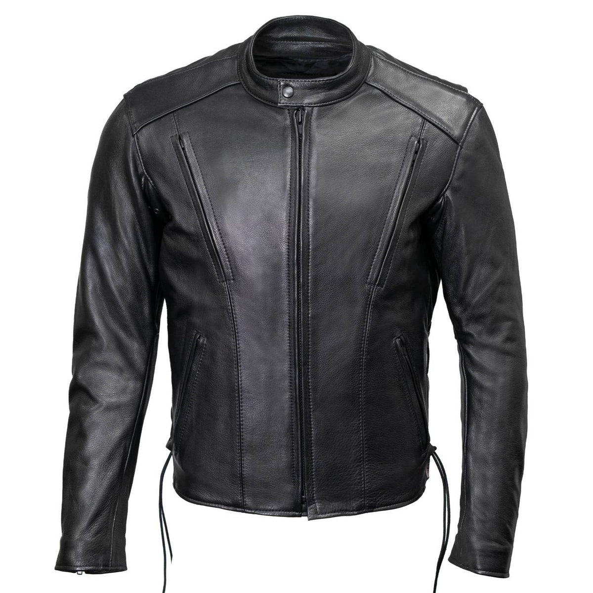 Milwaukee Leather USA MADE MLJKM5002 Men's Black Air Stream Vented Premium Leather Motorcycle Jacket with Side Laces