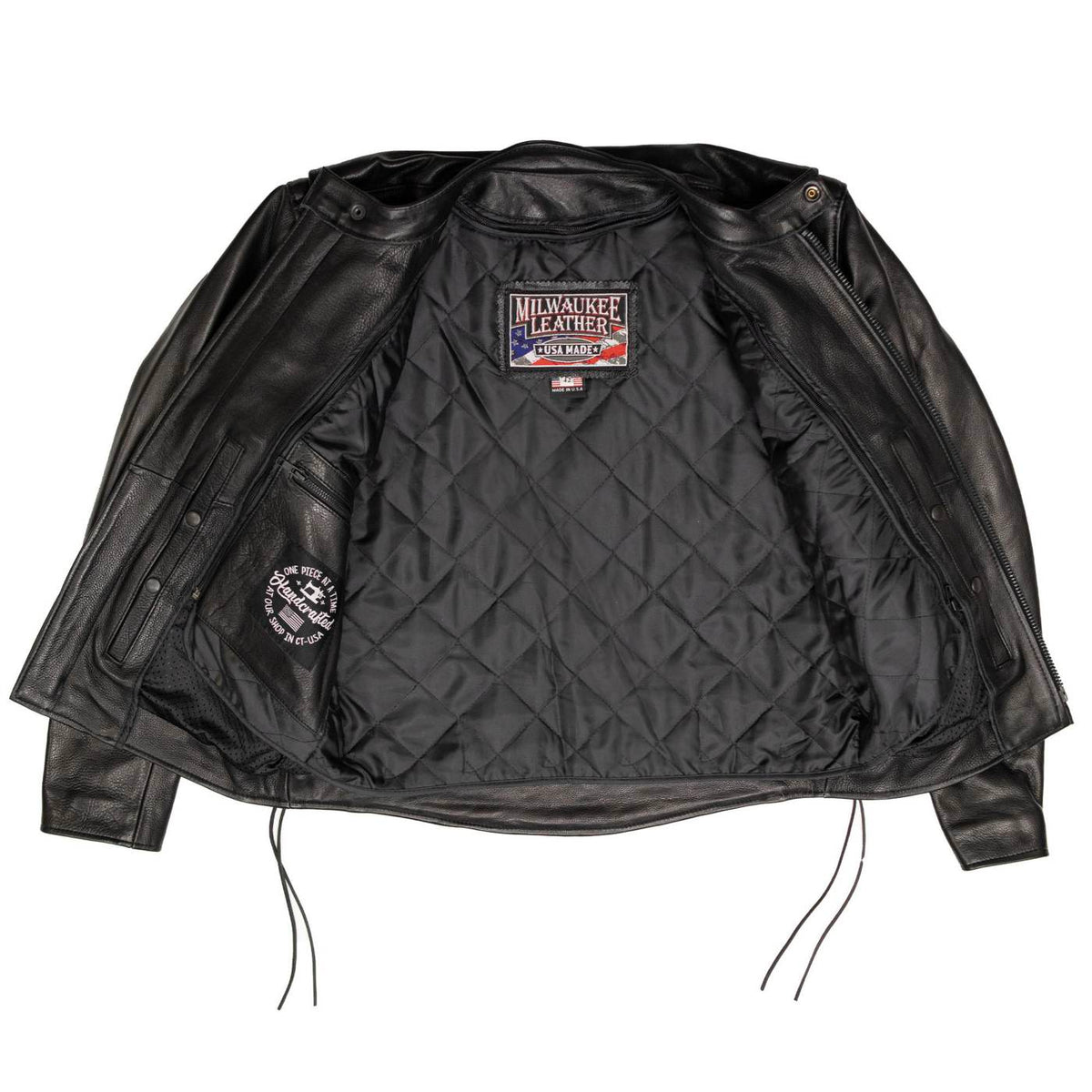 Milwaukee Leather USA MADE MLJKM5002 Men's Black Air Stream Vented Premium Leather Motorcycle Jacket with Side Laces