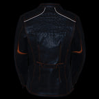 Milwaukee Leather MLL2502 Women's 'Laser Cut' Distressed Black and Orange Scuba Style Racer Jacket